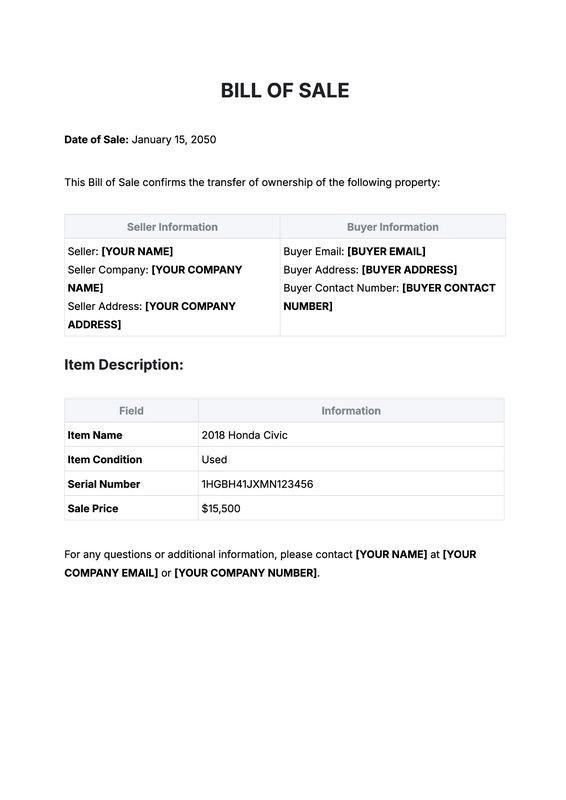 What is a bill of sale for a trailer?